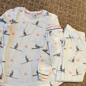 PJ Salvage Pajama Set - White with Gray and Pink Ski Bunny Design